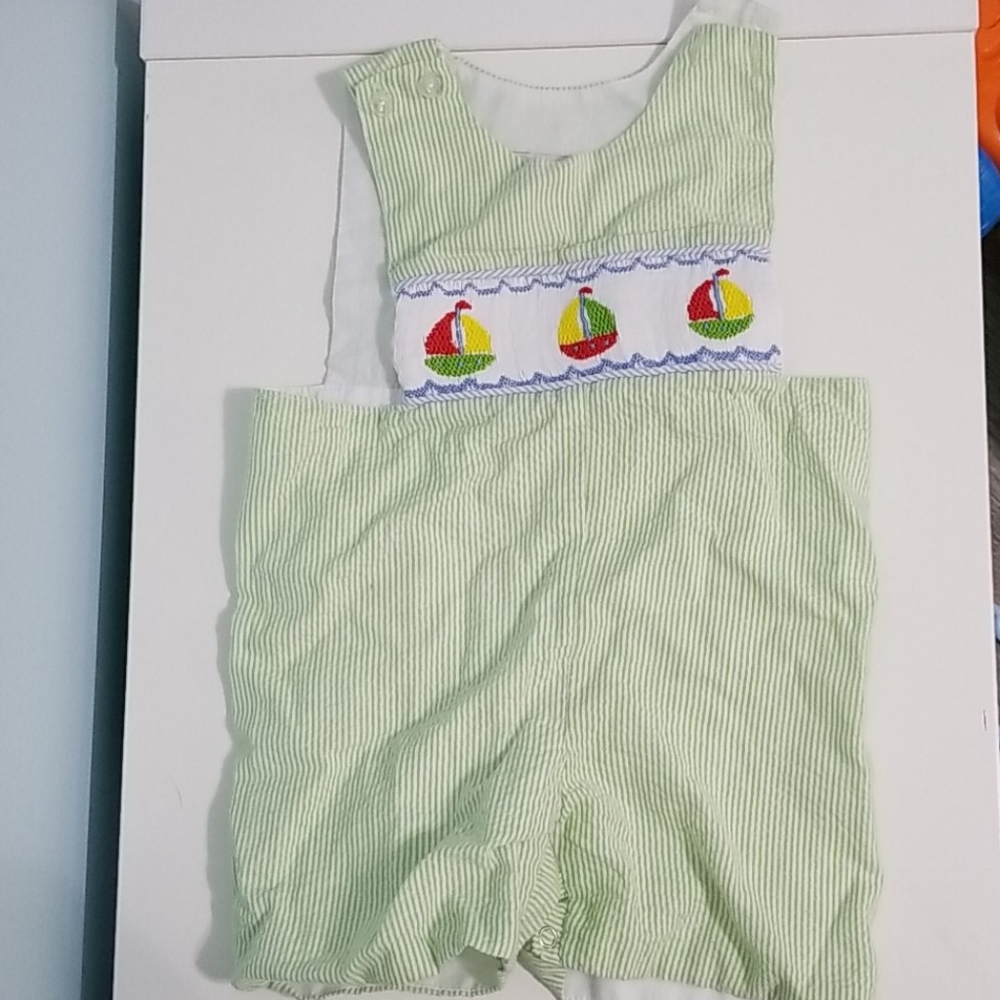 Seersucker smocked boys outfit 12 month